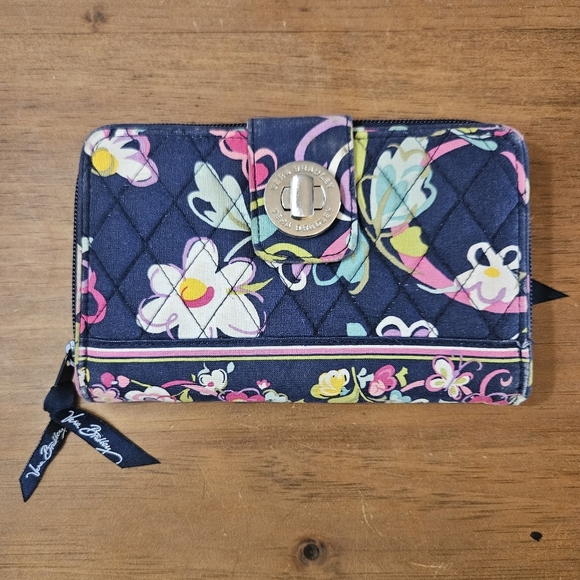 Vera Bradley Butterfly Print Turn-lock Closure Wallet Navy Blue/Multi Color - Picture 1 of 8